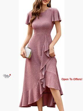 Sequin Formal Party Dress Flutter Short Sleeve Cocktail Dress